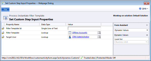 Instantiate to CRM Administrator Parameters